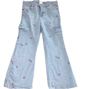 Flare Leg Flower Embroidered y2k Derek heart Cargo Jeans 2000s 90s‎ Lizzie Style